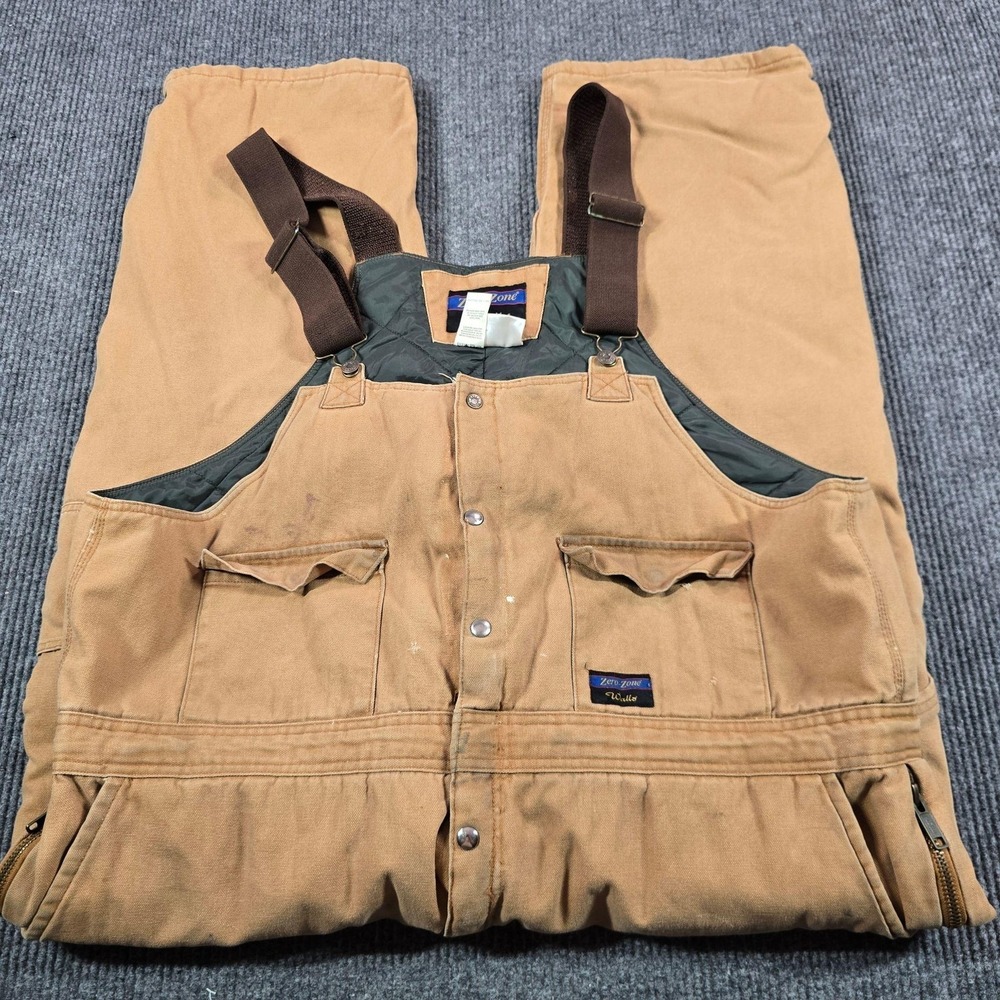 Walls Zero-Zone Bib Overalls Mens 2XL‎ 46-48 Brown Insulated Canvas Zip Leg